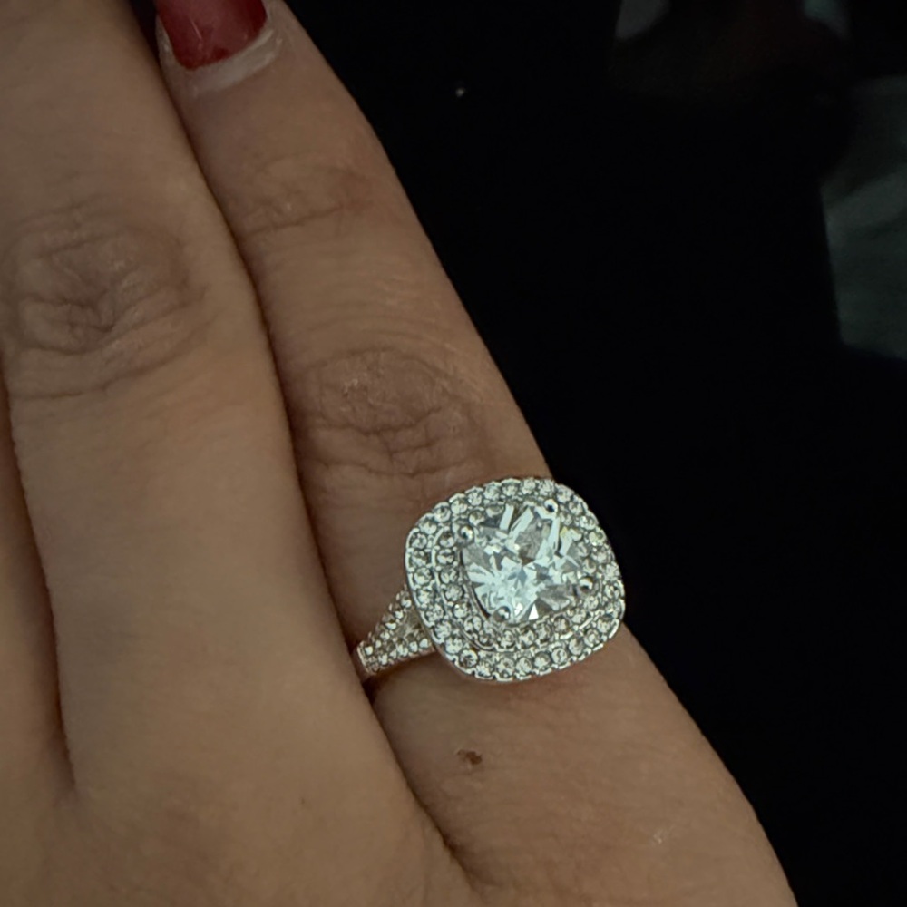 NWT Charter Club  Silvertone Gold Plated Ring with Halo Pave Cubic SZ 5